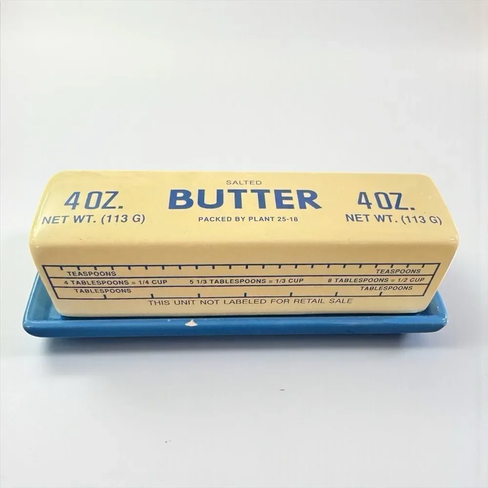 Ceramic Butter Dish with Yellow Butter Stick Design and Blue Base